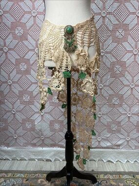 Crochet Floral Boho Hip Scarf Belt with Brooch